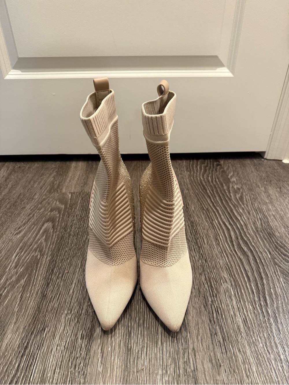 Steve Madden Women's Beige Knit Pointed-Toe Sock Booties